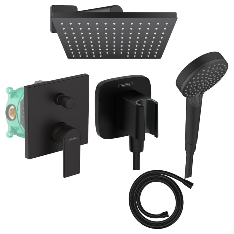 Colonne de douche encastrée mécanique Hansgrohe Vernis Shape Douche de tête Vernis Shape Flexible Isiflex Douchette Vernis Blend noir