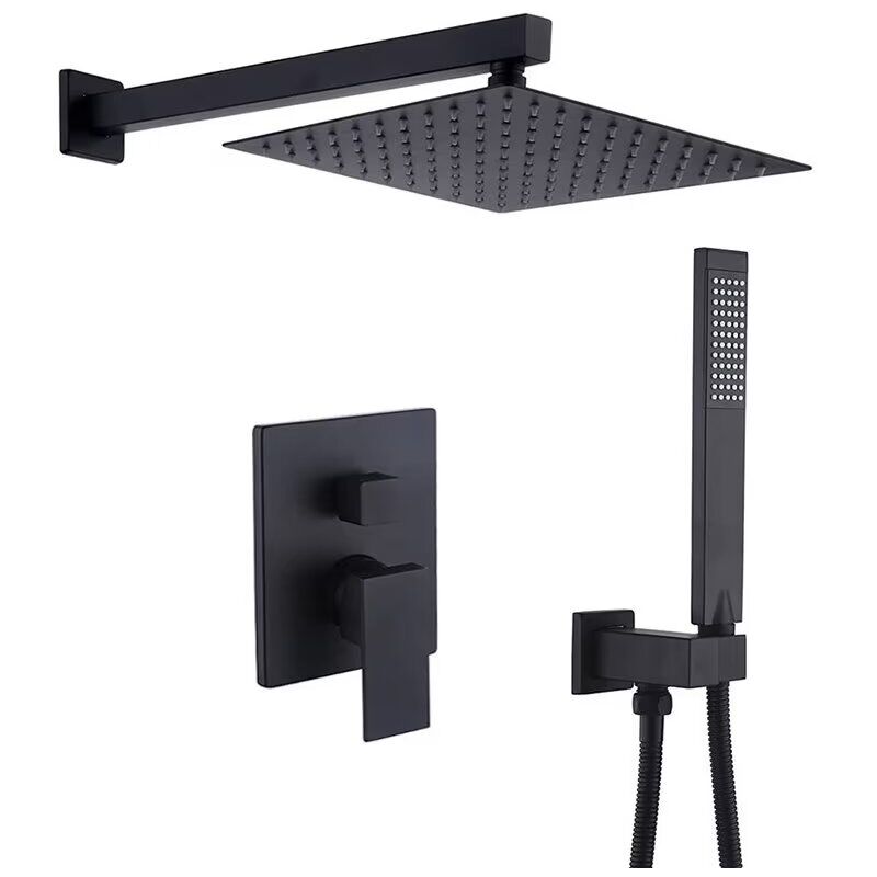 Denuotop - Colonne de douche encastrée Noir, Kit de Douche Complet Encastré avec Tête de Douche 20x20cm, Douchette, Ensemble Douche Encastrer