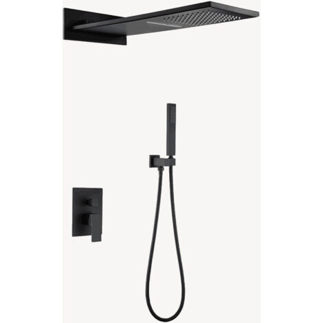 Colonne de douche encastrée noire – Modes cascade et jet de pluie – Poignée levier unique – Installation simplifiée – Lookshop