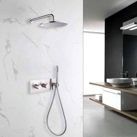 BELLEGNO Colonne de douche encastrée thermostatique CORPOSA acier brossé