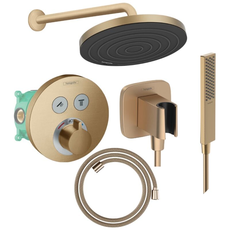 Colonne de douche encastrée thermostatique Hansgrohe ShowerSelect s Douche Pulsify Flexible Designflex Douchette Pulsify e bronze