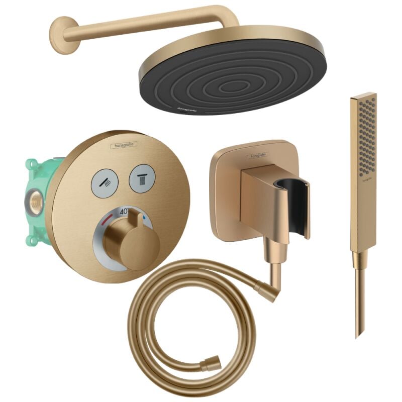 Hansgrohe - Colonne de douche encastrée thermostatique ShowerSelect s Douche Pulsify Flexible Isiflex Douchette Pulsify e bronze