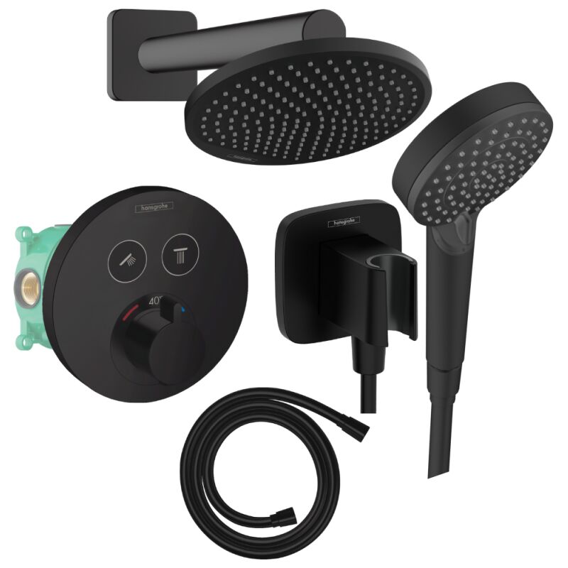 Hansgrohe - Colonne de douche encastrée thermostatique ShowerSelect s Douche Vernis s Flexible Isiflex Douchette Vernis Blend noir