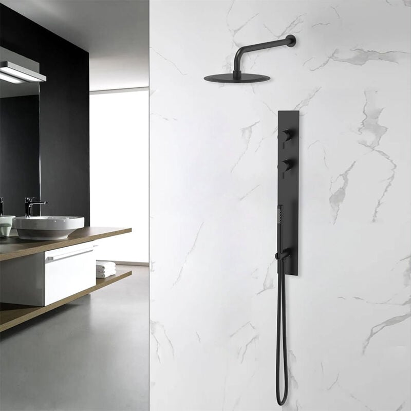 Colonne de douche encastrée thermostatique pura noir mat