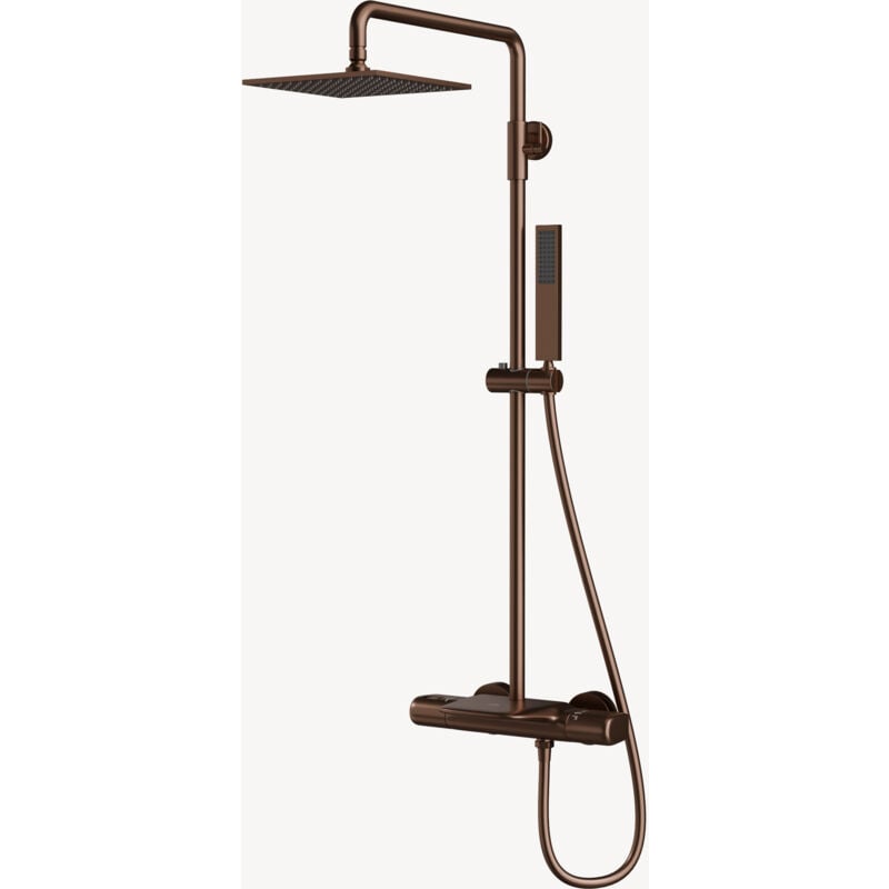 Colonne de douche et bain thermostatique cascade - Or rose brossé