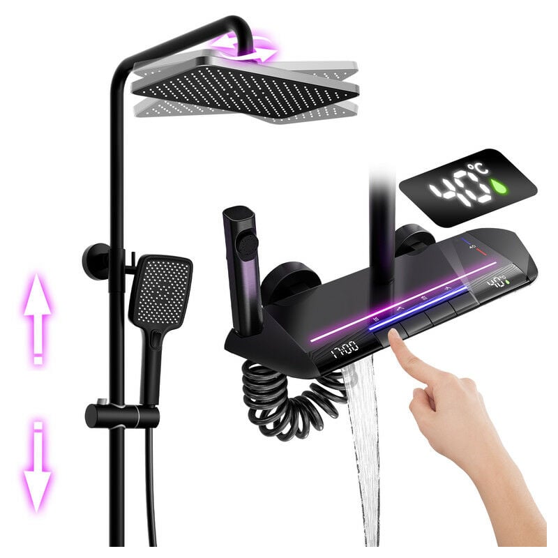 Colonne de Douche Thermostatique Mitigeur en Laiton Systeme de Douche Affichage Numérique led Ensemble de Douche Pommeau De Douche, Douchette, Bidet