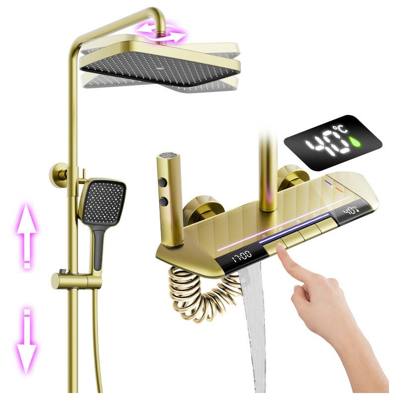 Colonne de Douche Thermostatique Mitigeur en Laiton Systeme de Douche Affichage Numérique led Ensemble de Douche Pommeau De Douche, Douchette, Bidet