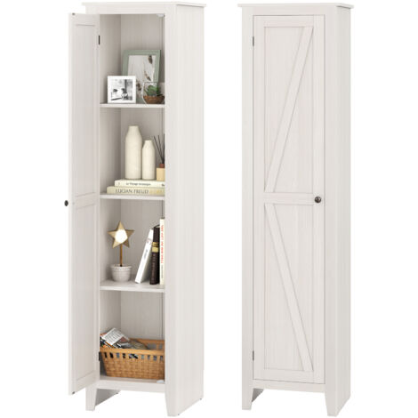 Colonne de Douche H183 cm avec 4 Étagères, Armoire de Salle de Bain avec Placard à Porte, Gain de Place, Armoire Étroite, pour Chambre, Salon, Blanc