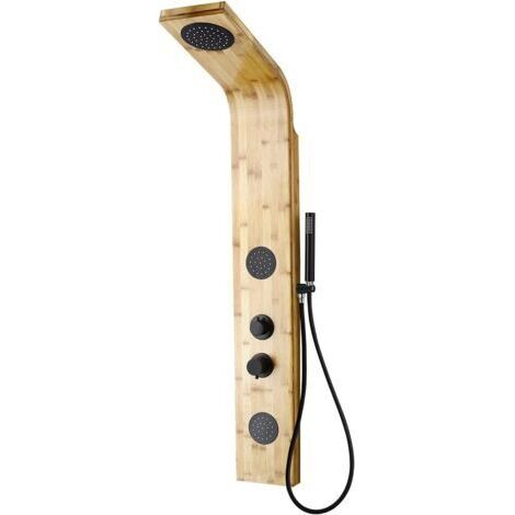 Colonne de Douche Hydromassante Bois - Panneau de Douche avec Jets Massants et Douchette