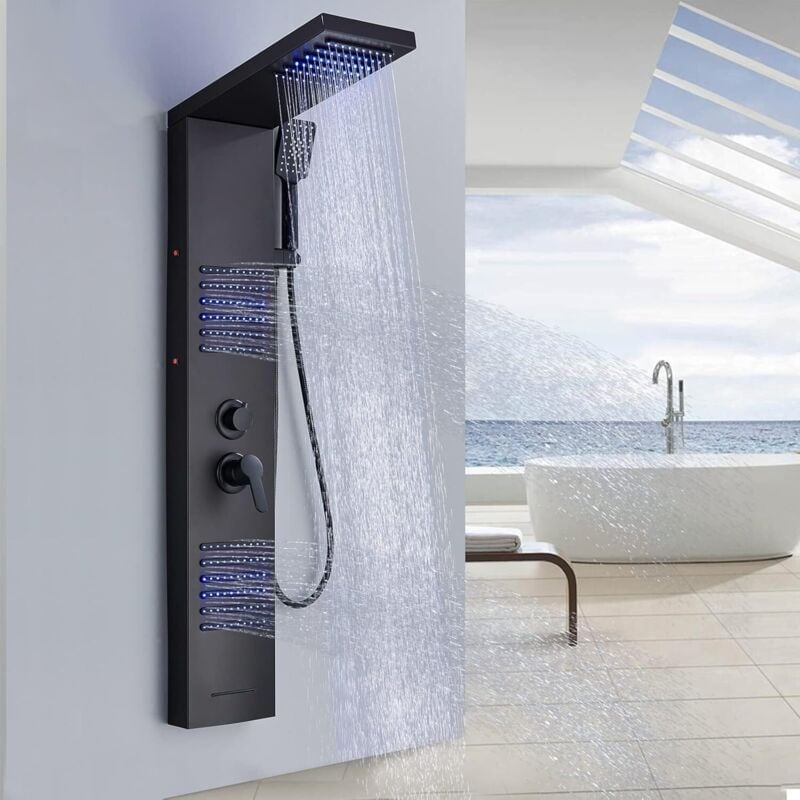 Colonne De Douche Hydromassante Douche Fixe à Cascade, Douchette ArrièRe Avec Douchette à Main Et Colonne De Douche Avec Bec De Baignoire