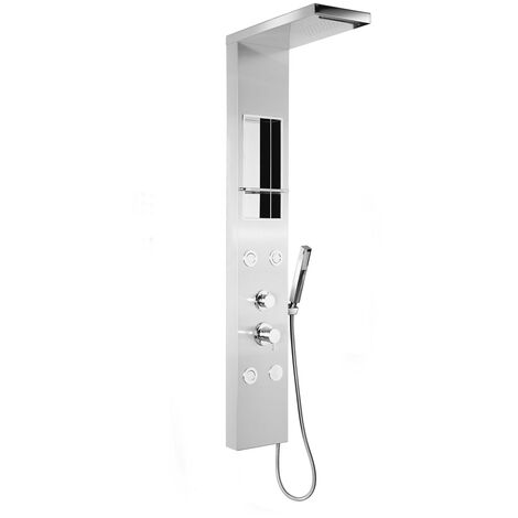 Colonne de douche hydromassante en acier inox brossé – 4 fonctions – Panneau avec miroir et étagère – Dimensions 22x143x50 cm – Metaform