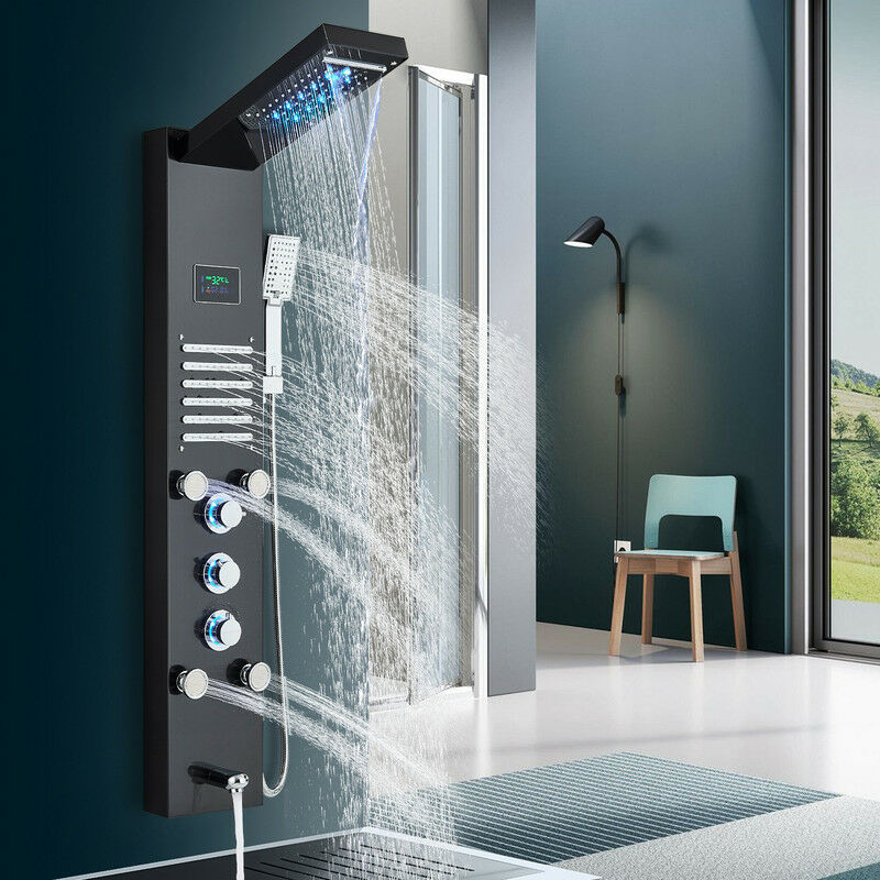 Colonne de Douche Hydromassante LED 5 Fonctions Mode eau Douche de Pluie Cascade Pulvérisateur Arrière Baignoire eau avec écran de Température
