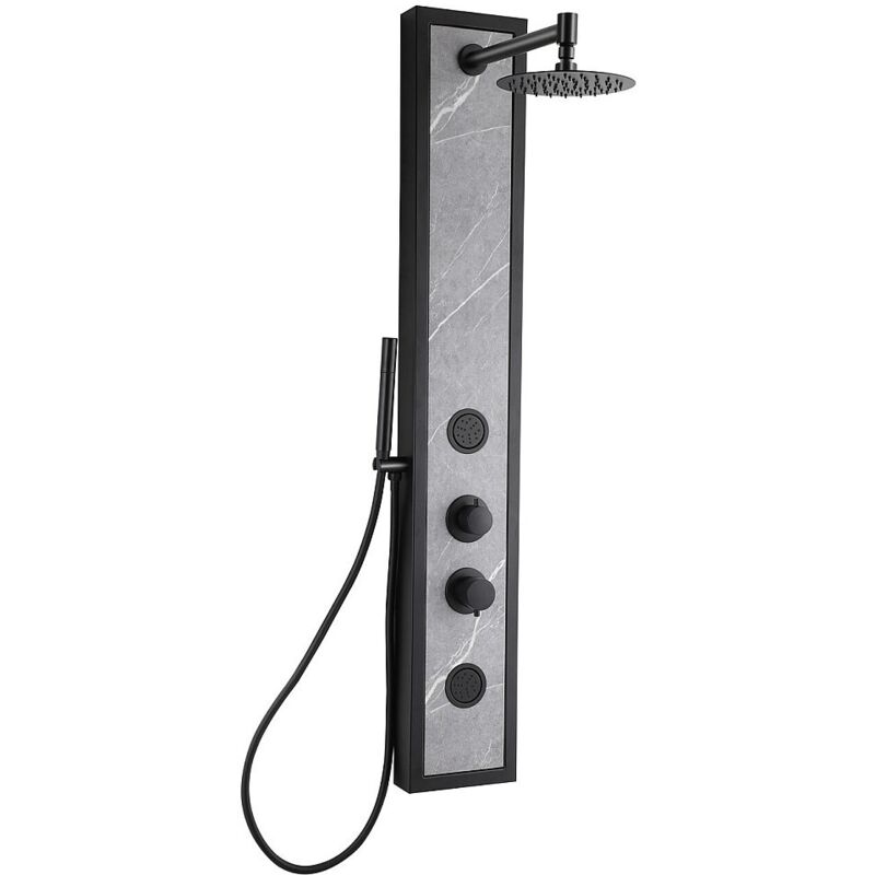 Colonne de douche hydromassante noire avec décor pierre - H127 x L48,5 cm - letiya