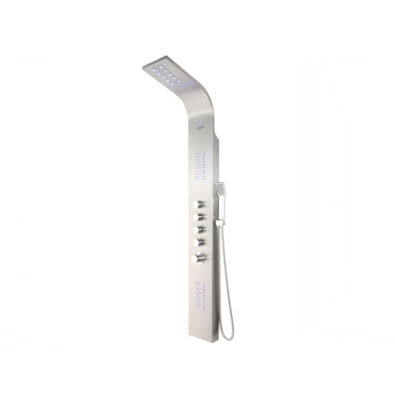 Vente-unique - Colonne de douche hydromassante thermostatique à leds - 20165cm - Argent - felicita
