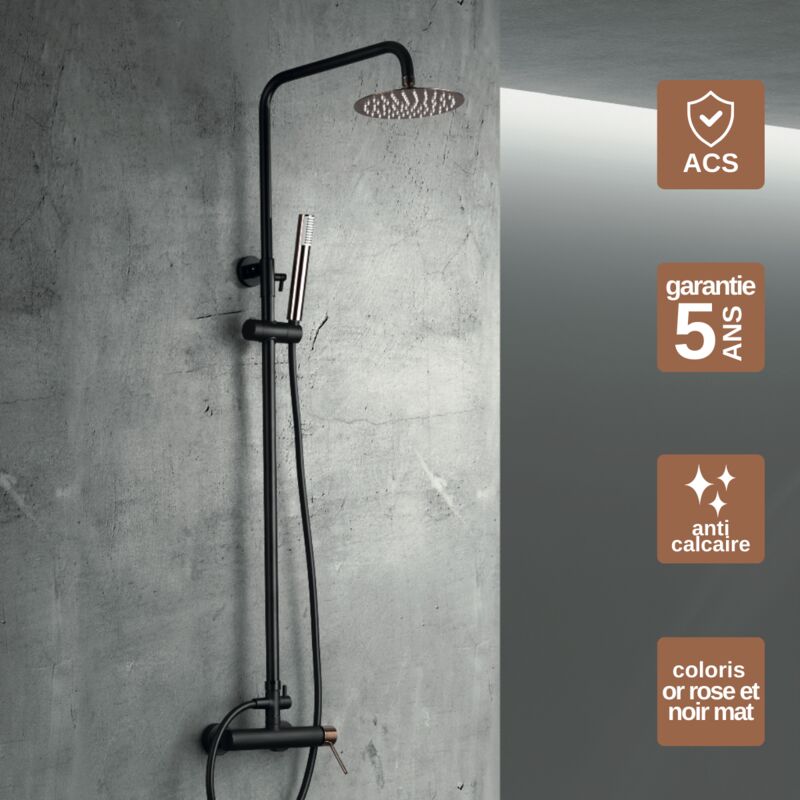 Colonne de Douche anti-calcaire Noir Mat et Or Rose imex milos stick BDYS045/NOR