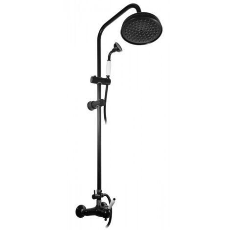 Colonne de douche LABE avec douchette laiton noir et poignée en céramique H.111cm
