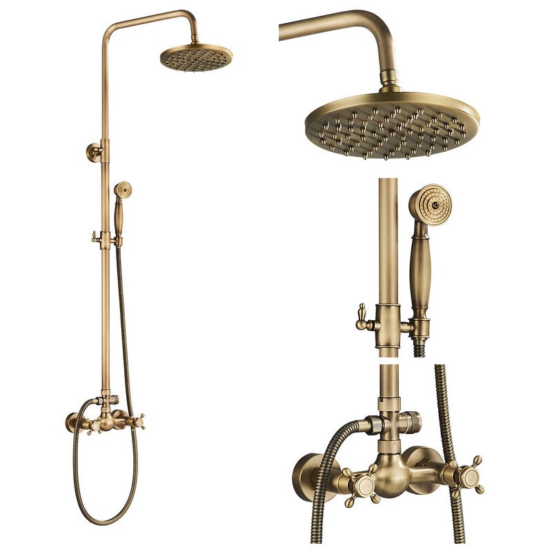 Colonne de Douche Laiton Rétro Système de Douche Réglable Ensemble de Douche Mural Set Kit de Douche en Mitigeur de Douche pour Salle de Bain Set