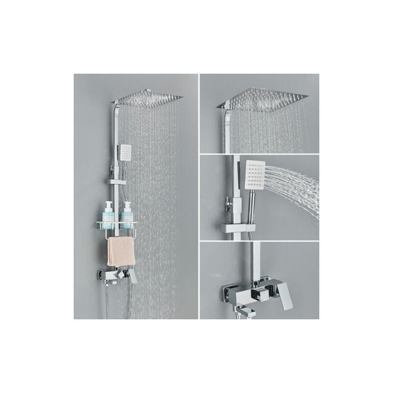 Zamery - Colonne de Douche laiton ,Système de Douche Réglable Hauteur Montage Mural Ensemble de Douche avec 25cm 25cm Haute Pression Tête de Douche,