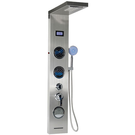 Colonne de Douche LED en Acier Inoxydable 304 Panneau de Douche avec Douche à Main Multi-fonctionnel l'eau de Sortir Argent