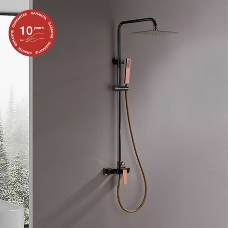 Colonne de douche mécanique avec barre extensible SKY BATH noir cristal et or rose PVD série INFINITE