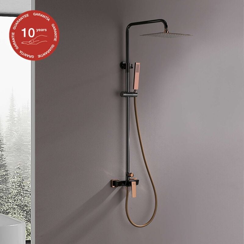 Colonne de douche mécanique avec barre extensible sky bath noir cristal et or rose pvd série infinite