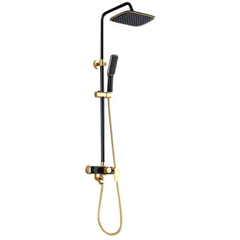 Colonne de douche mécanique avec pommeau effet pluie – Finition noire mate – Corps en laiton – Installation facile – Douchette à main incluse – Ideko