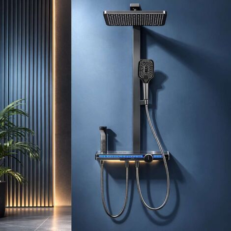 Colonne de douche mitigeur led gun métal, Chicago