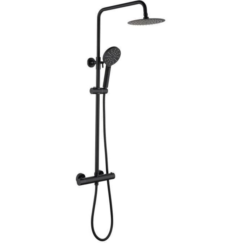 OCEANIC Colonne de douche - Mitigeur thermostatique - Pomme haute ronde diametre 20 cm - Noir mat