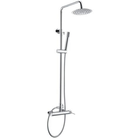 Colonne de douche monocommande avec barre extensible 95-125cm - Barre de douche avec douchette et poignée - Robinetterie salle de bain chromée