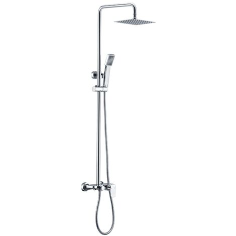 Colonne de douche monocommande avec barre extensible - Barre de douche avec douchette, poignée, bec de baignoire - Robinetterie de baignoire chromée