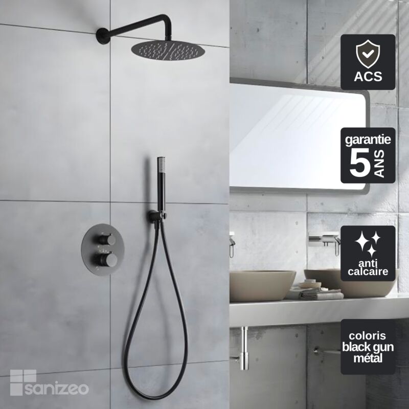 Colonne de Douche anti-calcaire Encastrée Thermostatique Black Gun Métal imex line GTD038/BGM