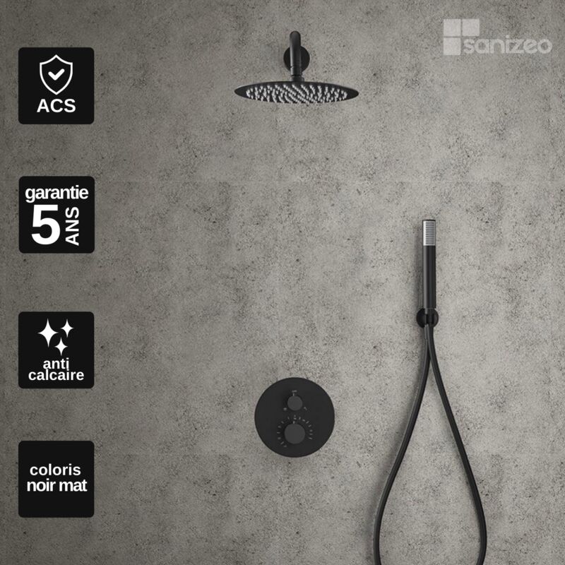 Imex Products - Colonne de Douche anti-calcaire Encastrée Thermostatique Noir Mat imex line GTD038/NG