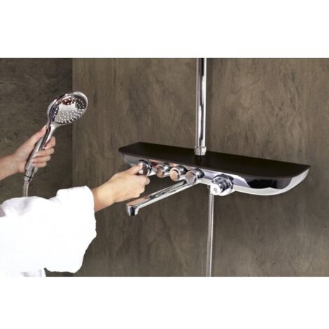 Colonne de douche murale MURRAY avec étagère 170 cm en verre noir