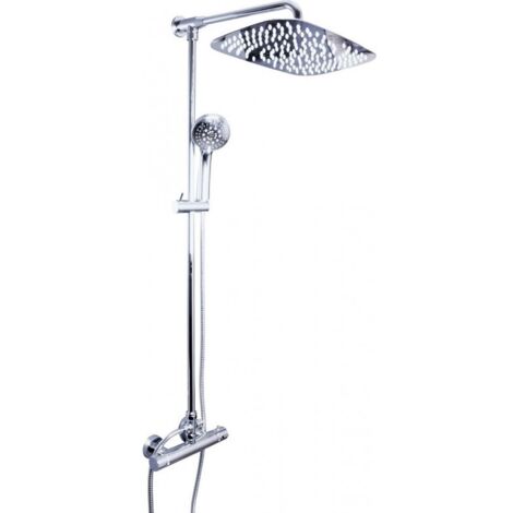 Colonne de douche murale thermostatique en laiton chromé avec douchette H. 111 cm