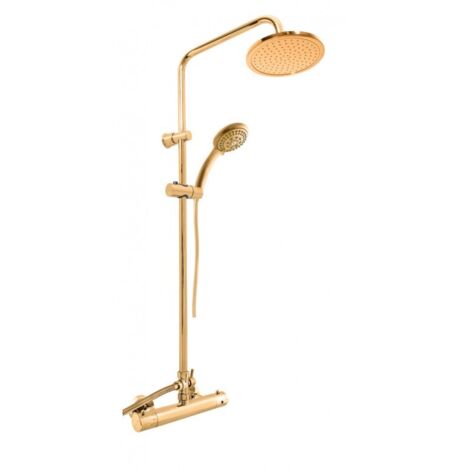 Colonne de douche murale thermostatique en laiton doré brossé H. 109 cm