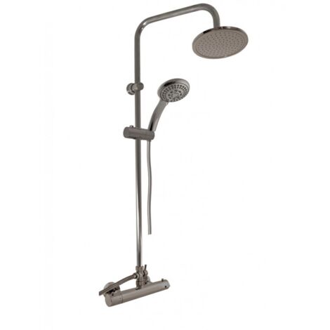 Colonne de douche murale thermostatique en laiton gris métal brossé H. 109 cm