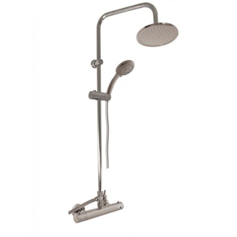Colonne de douche murale thermostatique en laiton gris métal poli H. 109 cm