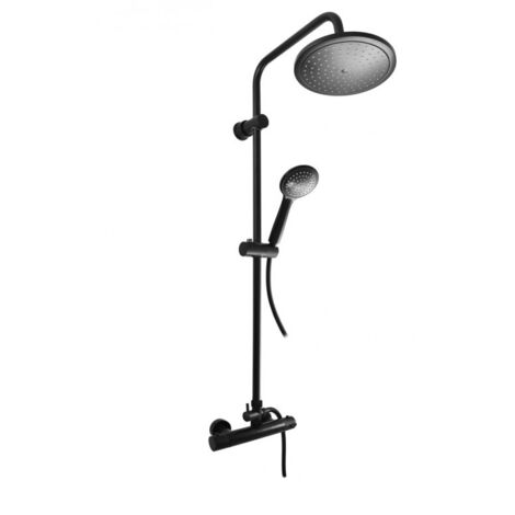 Colonne de douche murale thermostatique en laiton noir mat avec douchette H. 109 cm