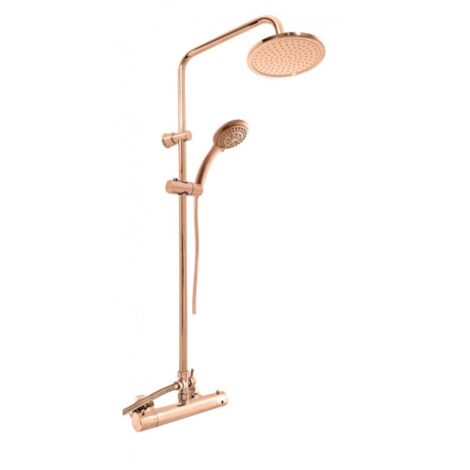 Colonne de douche murale thermostatique en laiton rose gold poli H. 109 cm