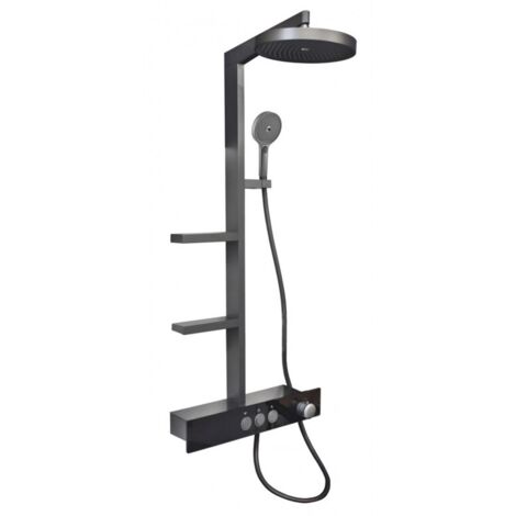 Colonne de douche NIL en laiton gris métal avec étagères H. 114 cm