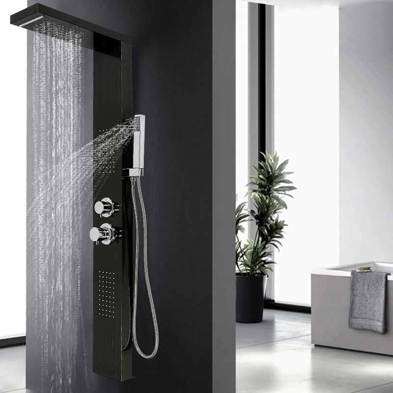 Sifree - Colonne de Douche Noir avec 4 fonctions, Systeme douche mural, Panneau de douche en acier inoxydable brossé 304