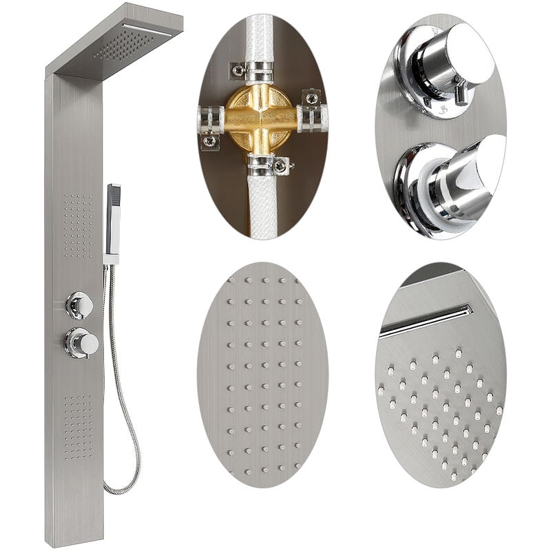 Sifree - Douche multifonctionnel pluie, Panneau de colonne de douche, Colonne de douche hydromassante, Colonne de douche Carré brossés