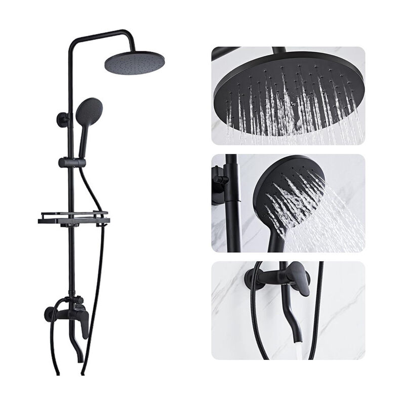 Sjqka - Colonne de Douche Noir avec Mitigeur Monocommande, Hauteur RéGlable Ensemble de Douche avec Douchette, Pommeau de Douche et Barre de Douche