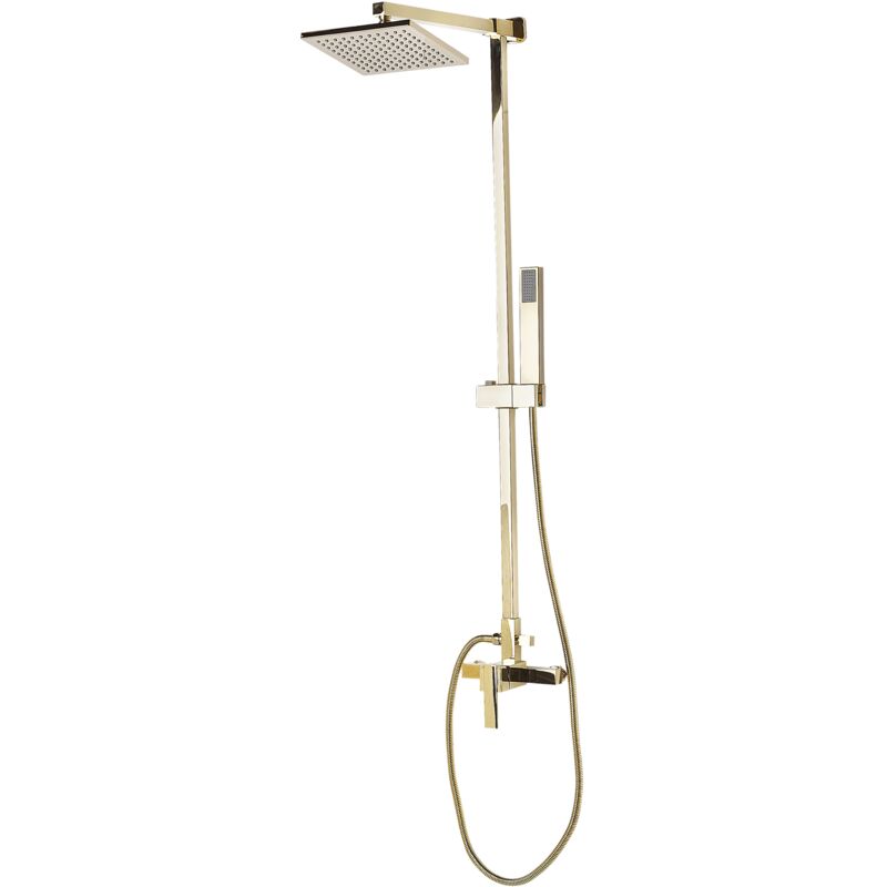 Colonne de Douche avec Robinet Mitigeur et Pommeau Carré en Laiton Doré Idéale pour Salle de Bain au Style Moderne et Minimaliste Beliani