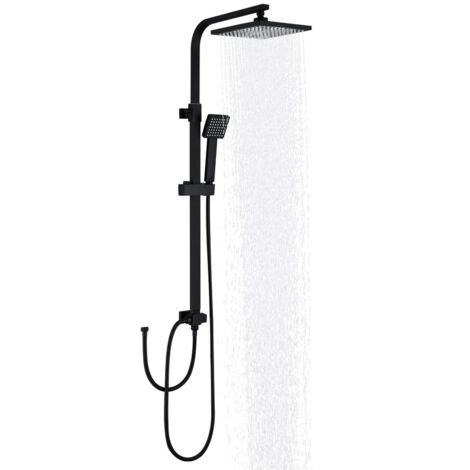 Colonne de Douche Noir Système de Douche avec Douchette Set Kit de Douche sans Mitigeur en Acier Inox Réglable en Hauteur