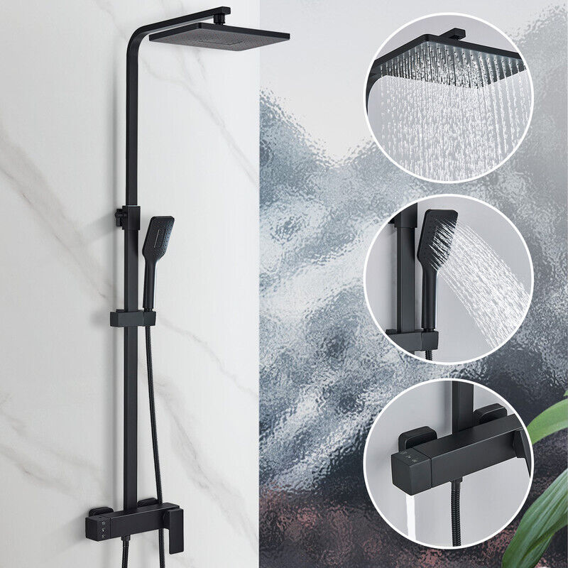Suguword - Colonne de Douche Noir Système de Douche Montage Mural Ensemble de Douche avec Tête de Douche Douchette à Mains Robinet de Baignoire