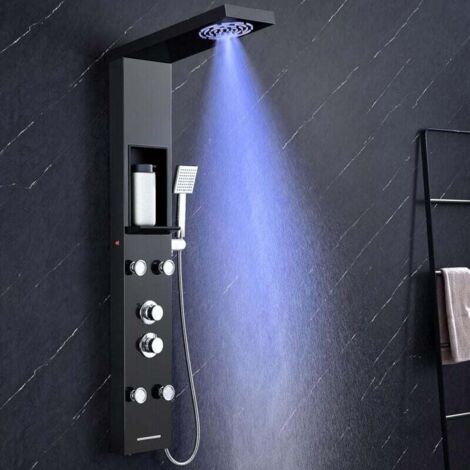 Colonne de douche noire, panneau de douche multifonction en acier inoxydable avec écran LCD, colonne de douche hydromassante