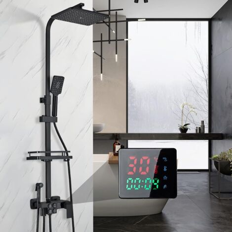 Colonne de Douche noire Pour Salle de Bains Colonne Hydromassage Set de Douche Monocommande Barre Hauteur Réglable