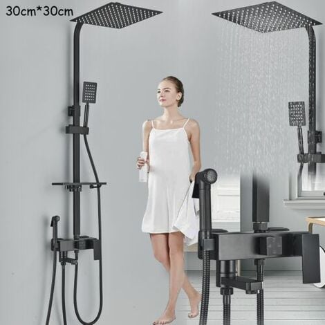Colonne de Douche Noir,Système de Douche Réglable Ensemble de Douche Mural Set Kit de Douche en Bronze avec 12 pouces douche de pluie,Mitigeur de Douche pour Salle de Bain Set 80-120mm avec Bidet Pulv