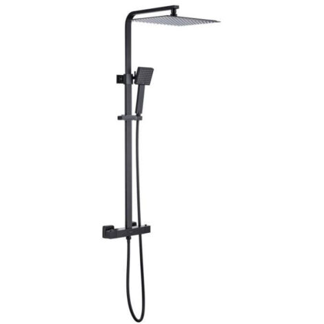 Colonne de douche OCEANIC - Mitigeur thermostatique corps froid - Pomme haute carrée 30x30 cm - Noir mat